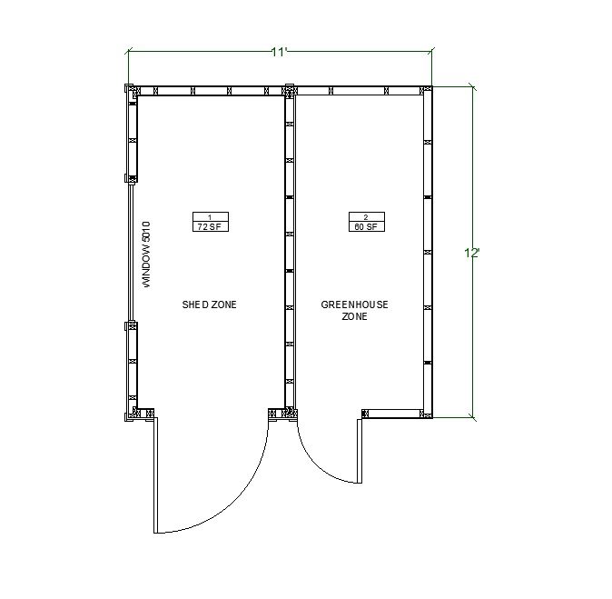 Greenhouse Shed Plans, 11'x12' Compact Backyard Garden Storage Blueprint - floor plan