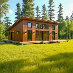 26’x36’ Lean Cabin Architectural Full Set Plan, Modern Cottage Construction Blueprints with Porch visual