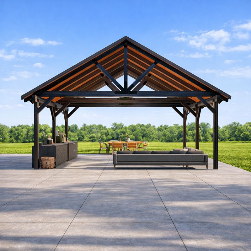 24’x20’ Wooden Pavilion plans PDF, Garden Outdoor Shelter Blueprint front visual