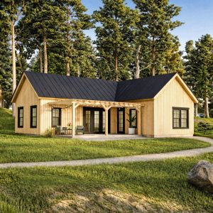 3 Bedroom Cottage Plans, 1204 sq ft Ranch Style House side visual