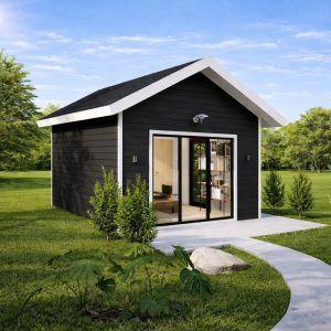 14'x18' Backyard Office Plans-Tiny House Building dark wood
