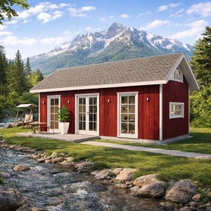 Two-Bedroom A Frame Cabin House Plan with Loft /12'x28' Cottage Blueprint front
