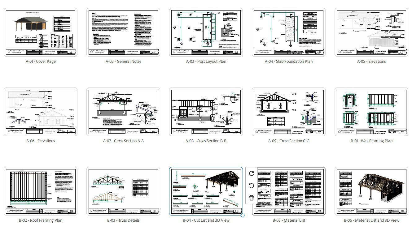Rustic 2-Car Carport & Pavilion Plans with Storage
