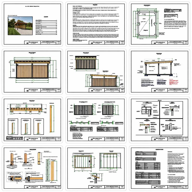Modern Carport Plans, 14'x18'-6'' Lean to Pavilion Blueprints, One Car Easy-to-Follow Carport Garage Drawings