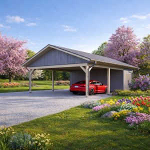 Rustic 2-Car Carport & Pavilion Plans with Storage side visual