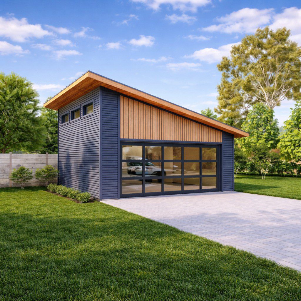 Modern Single-Slope Roof Garage Plan left