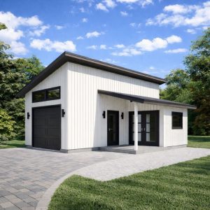 1-Car Modern Detached Garage Plan, Garage Blueprints with Workshop - side