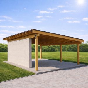 16'x24' Lean to Pavilion Plans with Concrete Wall, Modern Carport side visual