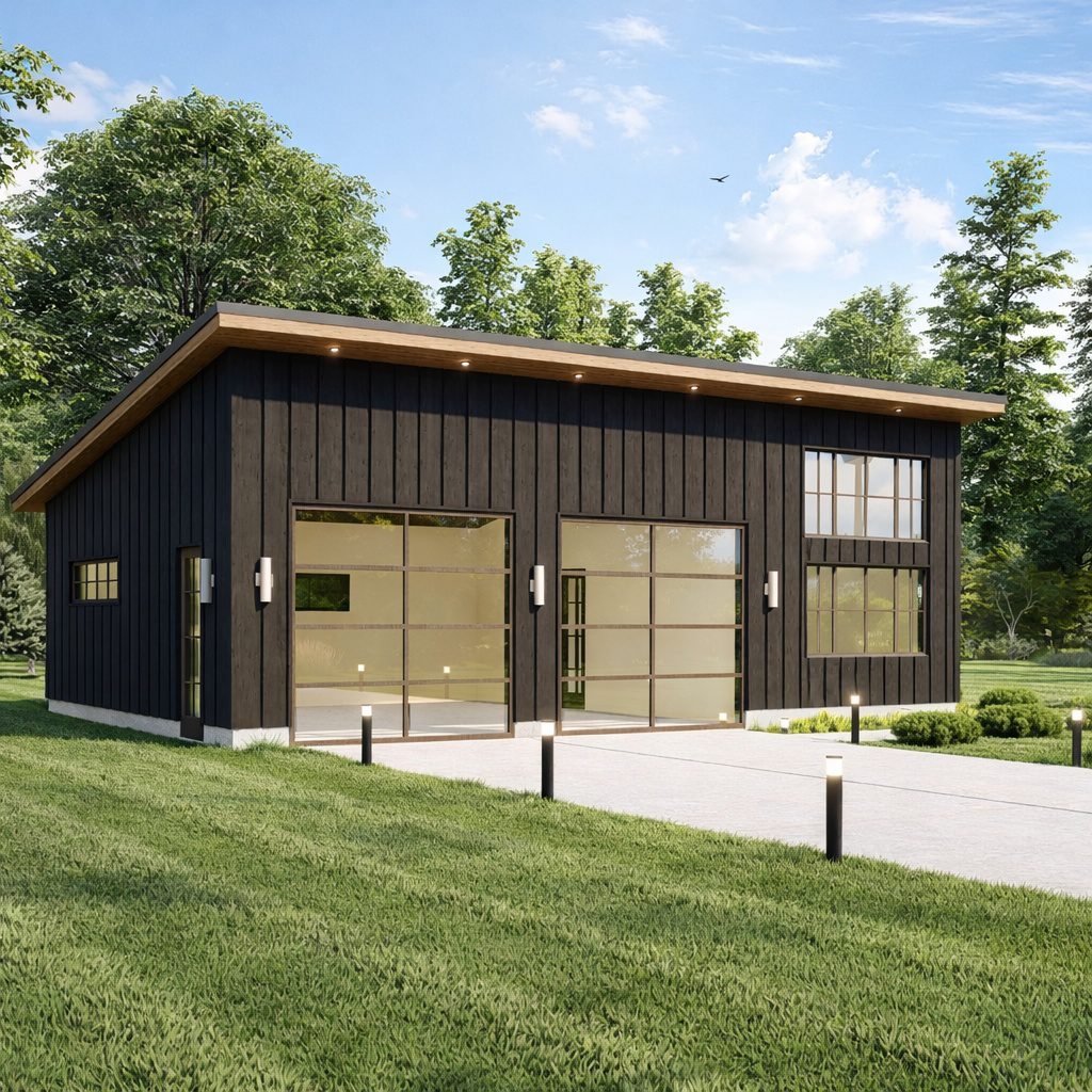 2 Car Modern Garage plans with Studio Apartment