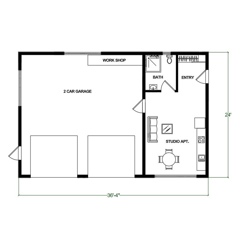 2 Car Modern Garage plans with Studio Apartment