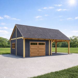Massive Post and Beam Garage plan with Carport side view