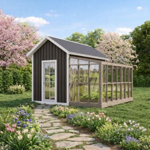 14'x14' Shed Greenhouse combo Plans, Garden Storage visual