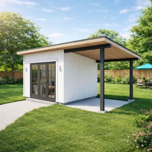 10'x20' Modern Garden Shed Plans with Porch, Small Garden Studio House visual