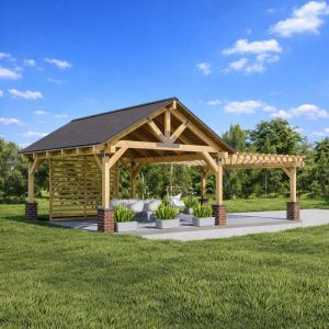 26'x16' Pavilion with Pergola Plans, Outdoor Gazebo front visual