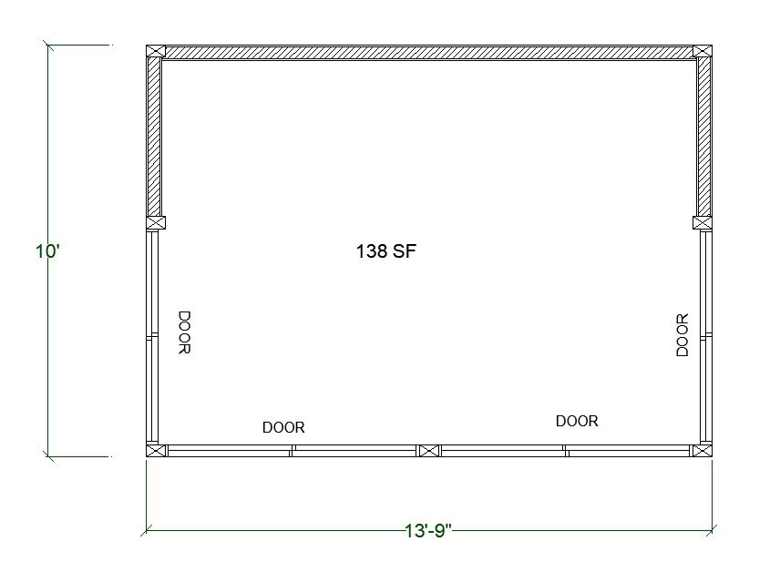 Modern Garden Greenhouse Construction Plan, 10'x14' Pool Shed Blueprints - floor plan