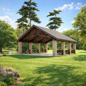 Backyard Large Timber Frame Pavilion side visual