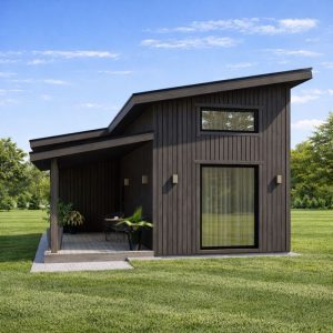 20'x28' Lean Cabin Architectural Construction Blueprints-Modern Tiny House side view