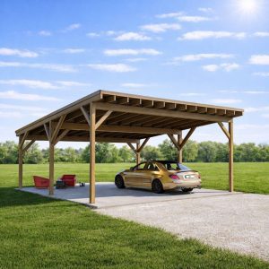 Modern Style Carport plan / 24’x24’ Lean Pavilion Designs side visual