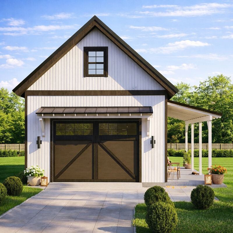 One Car Garage Plans with Loft & Covered Porch