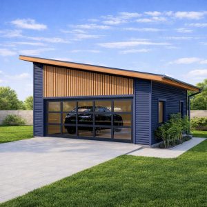 Modern Single-Slope Roof Garage Plan right side