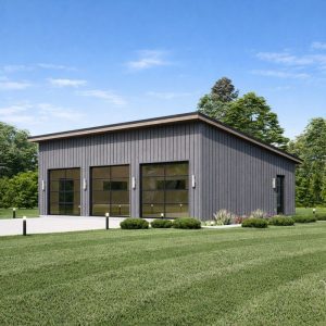 3 Car Modern garage plans, 35'-6''x 24' Contemporary Style Garage Architecture side view
