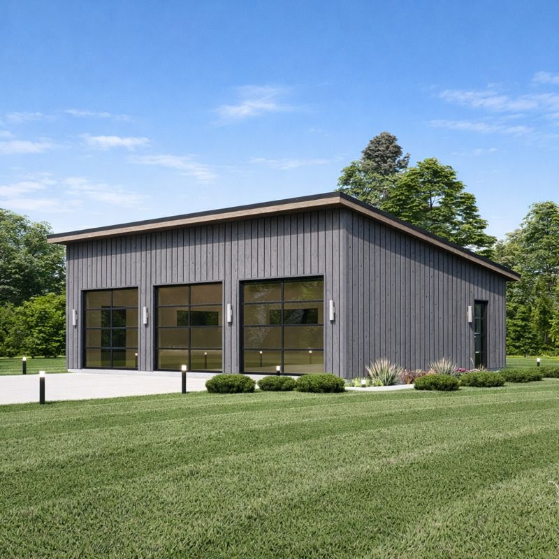 3 Car Modern garage plans, 35'-6''x 24' Contemporary Style Garage Architecture side view