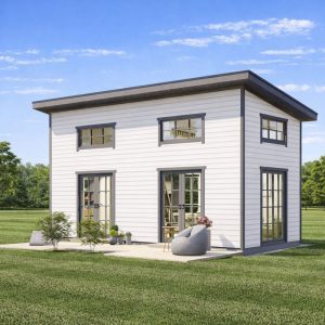 12'x28' Tiny House Plan, Modern Cottage with loft Construction Blueprints front