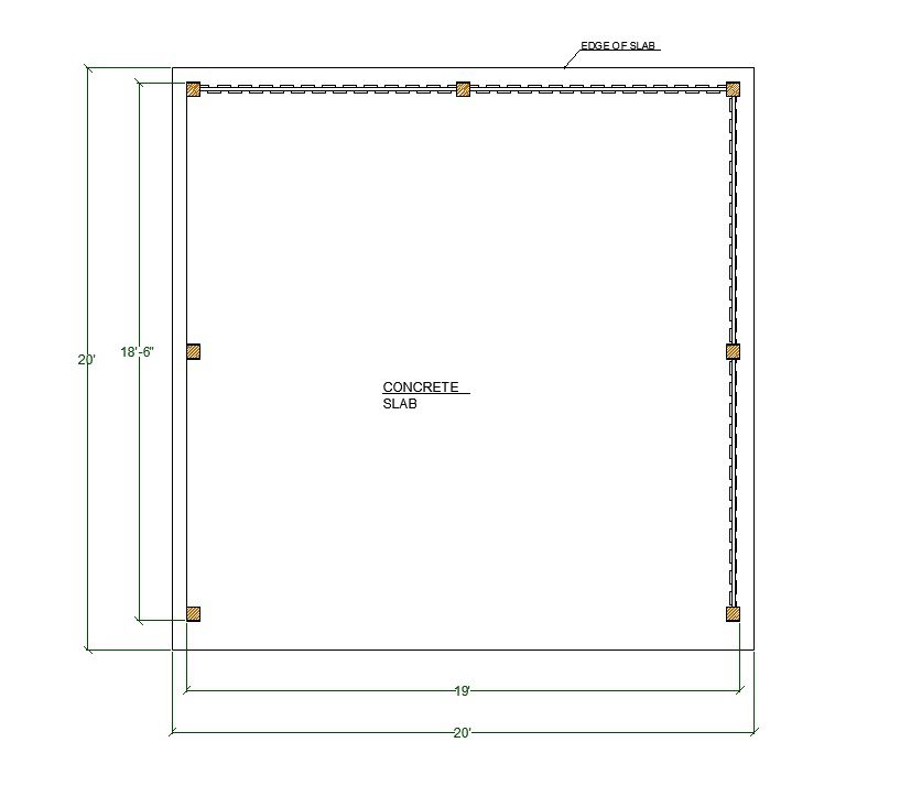20'x20' Modern Carport Plan: 2-Car Pavilion Blueprints floor plan