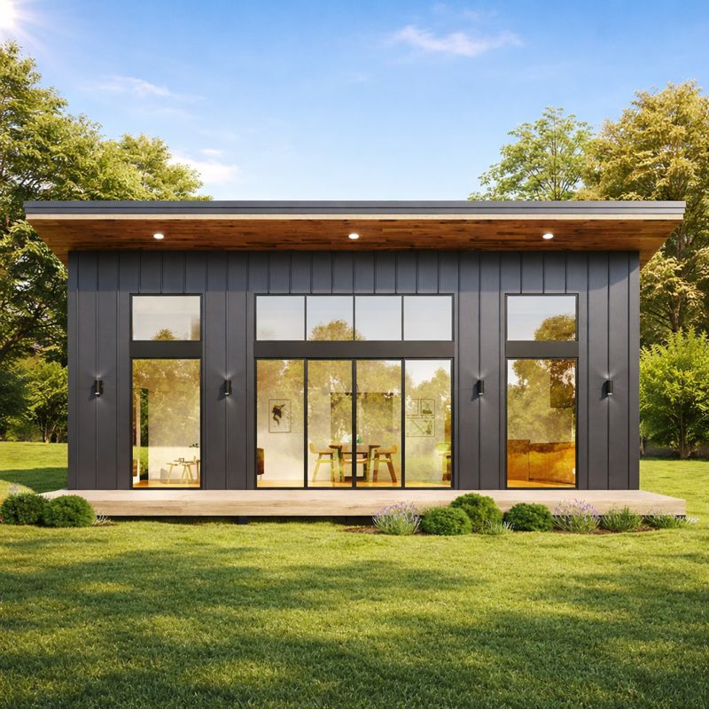 26’x36’ Lean Cabin Architectural Full Set Plan, Modern Cottage Construction Blueprints with Porch