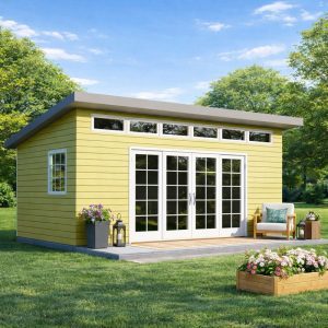 Modern 16'x24' Shed Plans: Backyard Studio, Garden Storage visual from side