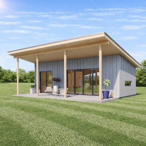 Modern Tiny House plan with Coverage porch, One Bedroom Cabin Blueprints visual