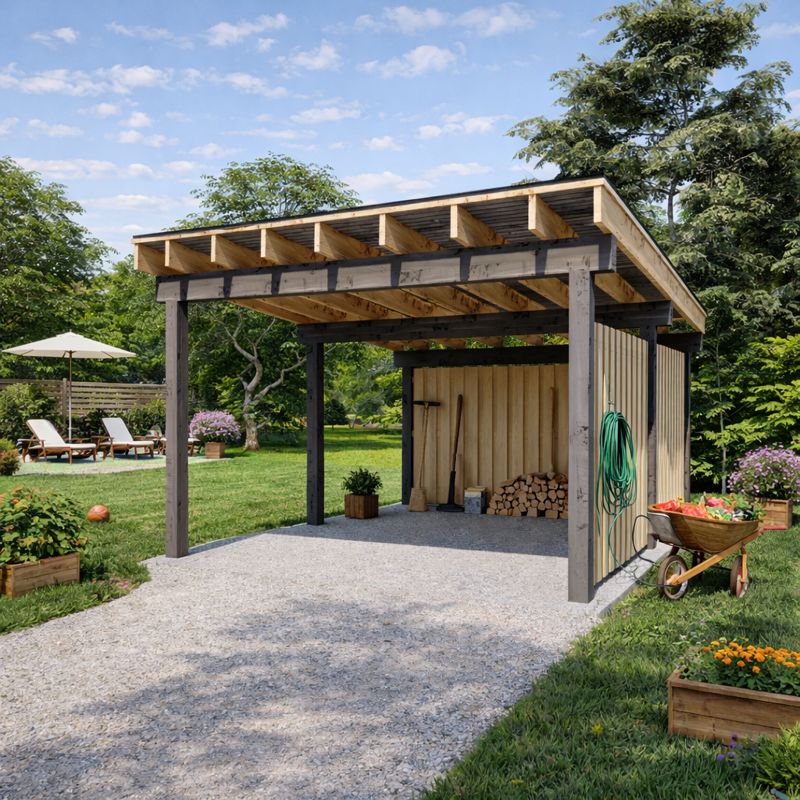 Modern Carport Plans, 14'x18'-6'' Lean to Pavilion Blueprints, One Car Easy-to-Follow Carport Garage visual