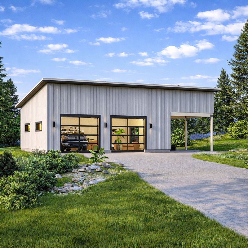 2 Car Garage Plan with Carport – Modern Design front