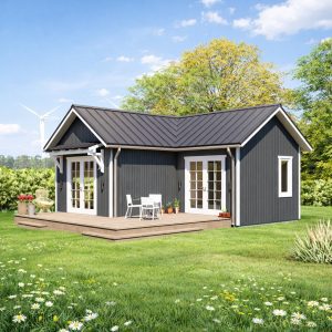 L Shaped Cabin Plan- Cottage Style House Blueprints