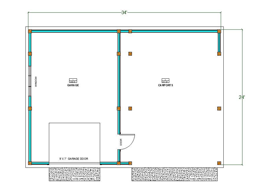 Massive Post and Beam Garage plan with Carport floor plan
