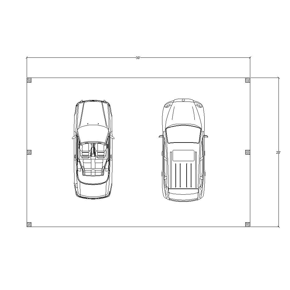 30'x20' Heavy Timber Carport plan, Gable Pavilion Blueprint floor plan