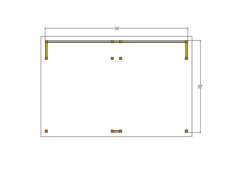 Timber Frame Carport Plan: 34'x22' Gable Pavilion Blueprints - floor plan