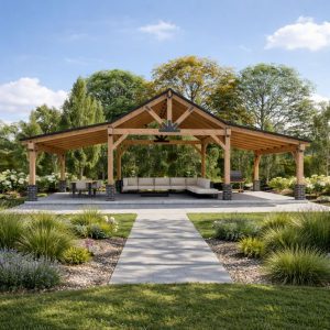 Pole Barn Pavilion Plans with Double Lean, Garden Gazebo front visual