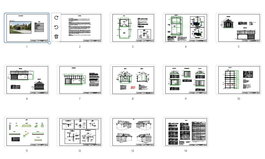 Farmhouse Pavilion Plans, 14'x26' Timber Frame Pool House Blueprints, Backyard Shed Drawings