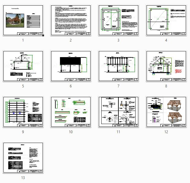 16'x20' Garden Pavilion Plans , Outdoor Gazebo Blueprints , Traditional Style Carports