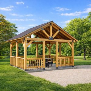 16'x14' Gazebo Pavilion Plan, Garden Picnic Shelter Blueprints front visual