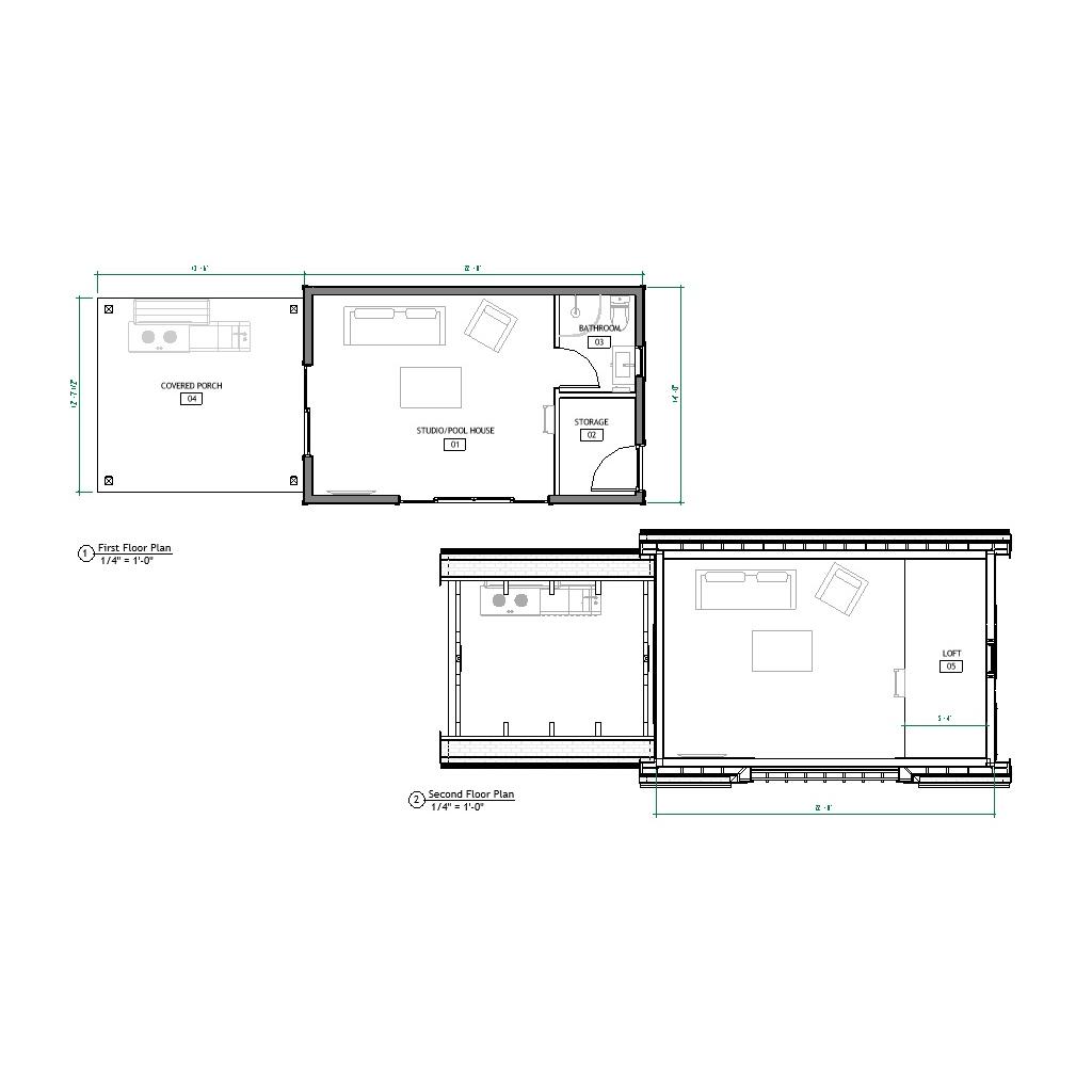 Pool House Plan with Loft & Covered Porch: Country Garden Shed