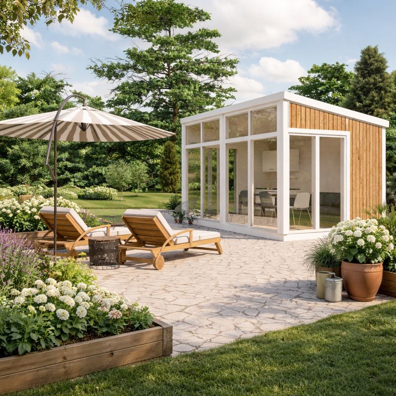 Modern Garden Greenhouse Construction Plan, 10'x14' Pool Shed visual