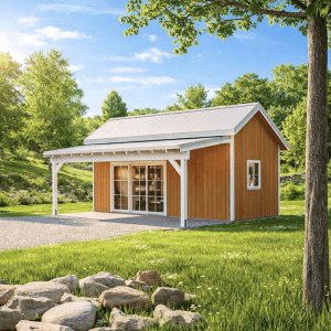16’x24’ Shed Plan with a Covered Patio-Backyard Guest House design visual from side