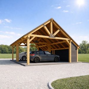 Timber Frame Carport Plan: 34'x22' Gable Pavilion Blueprints side visual