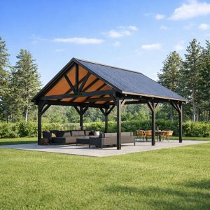 24’x20’ Wooden Pavilion plans PDF, Garden Outdoor Shelter Blueprint side visual