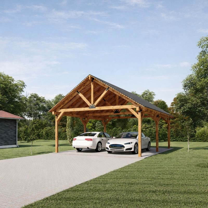 20'x24' Wood Carport Plans- Gable Roof Pavilion side view