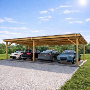 4 Car Carport Plans, 18' x 36' Lean to Pavilion front visual