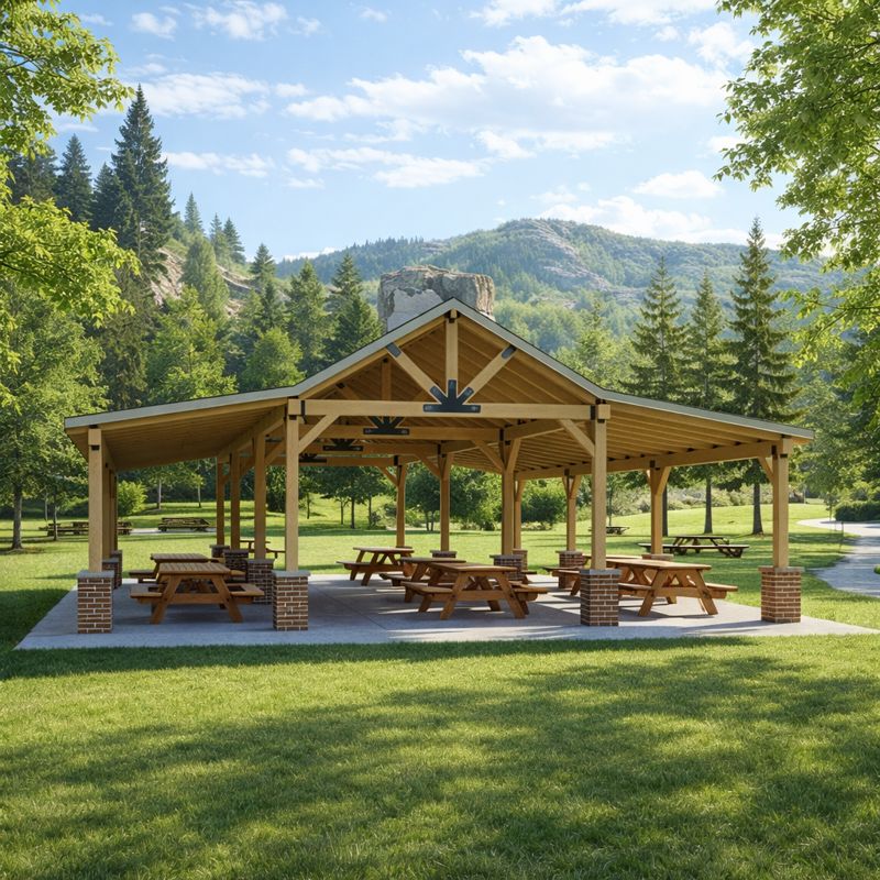 Timber Framed Pavilion Plans, 36'x57' Gazebo Designs, Outdoor Wood Structures Pergola visual