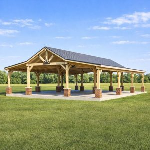 Timber Framed Pavilion Plans, 36'x57' Gazebo Designs, Outdoor Wood Structures Pergola side visual